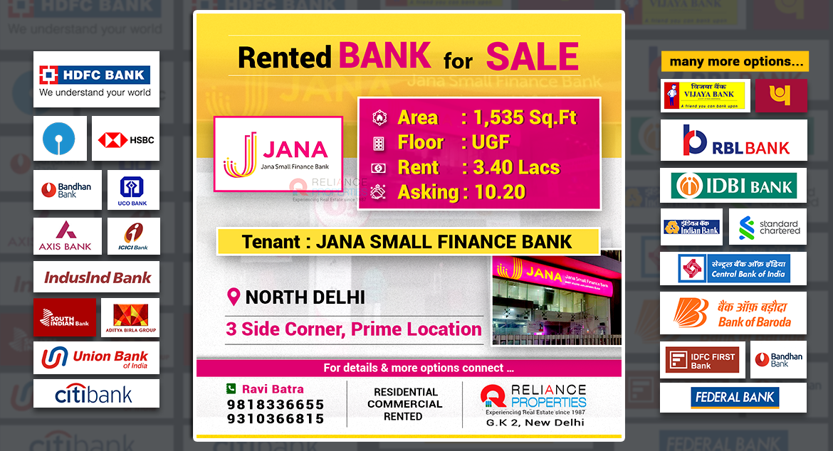 Rented Bank for SALE (Tenant: Jana Small Finance Bank)
